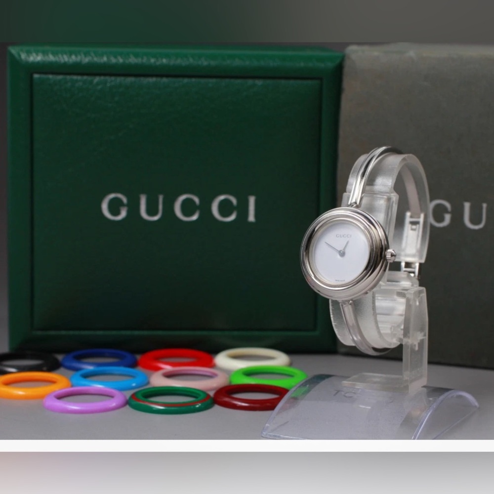 Vintage 90’s Gucci Multi Interchangeable Bezel Swiss Dial Bangle Watch 11 / 12.2